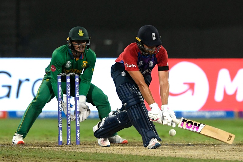 SHARJAH: England's Dawid Malan plays a shot during the ICC men's Twenty20 World Cup cricket match between England and South Africa at the Sharjah Cricket Stadium yesterday. - AFP n