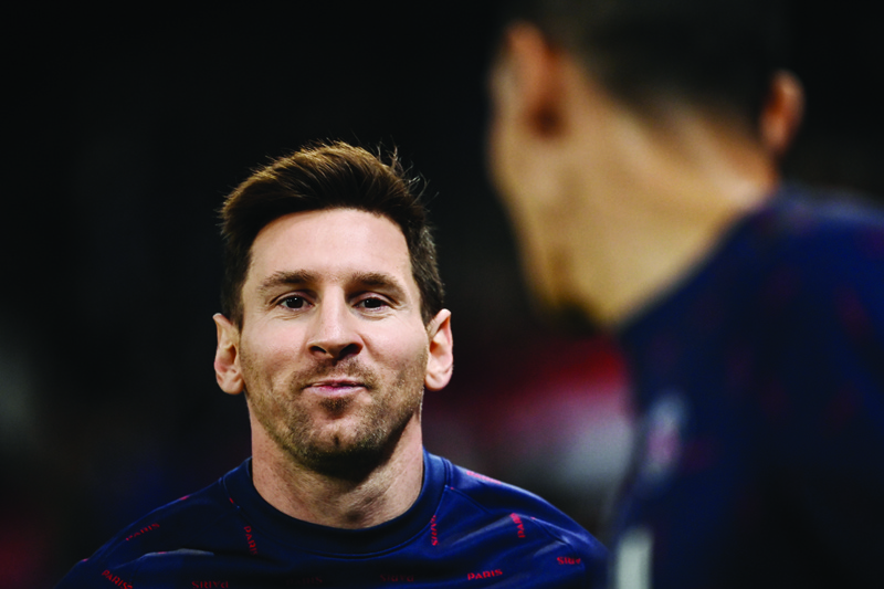 PARIS: This file photo taken on October 29, 2021 shows Paris Saint-Germain's Argentinian forward Lionel Messi reacting prior to the French L1 football match against Lille at the Parc des Princes stadium, in Paris. - AFPn