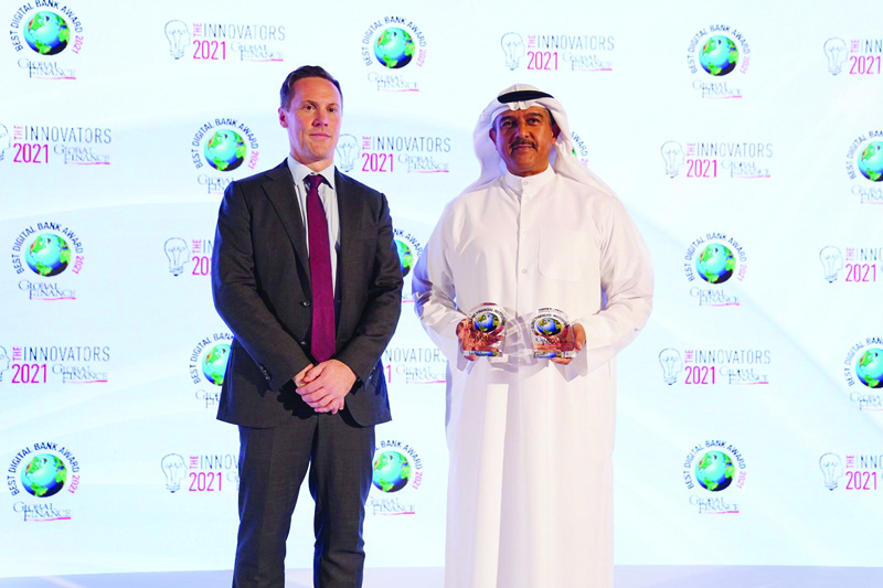 DUBAI: Acting Group Chief Executive Officer at KFH AbdulWahab Al-Rushood receives the awards at the Global Finance Awards 2021 dinner. nn