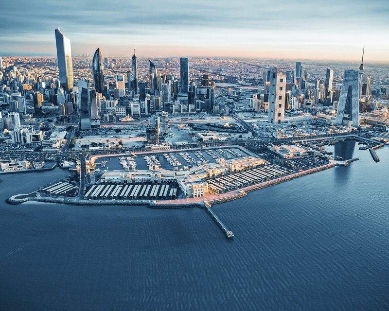 Photo shows the Kuwait City coastline and business district. n