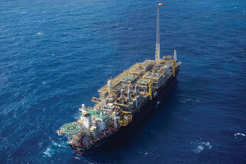 ITAGUAI: Aerial photo shows the Floating Production Storage and Offloading Vessel (FSPO) 'Cidade de Itaguai' oil platform, operating at Santos basin exploration unit of Pre-Salt in Itaguai. The auctioning of two pre-salt oil blocks in Brazil brought in 11.14 billion reais (nearly $ 2 billion) with several foreign groups in the winning consortia, including Total and Shell. - AFP 