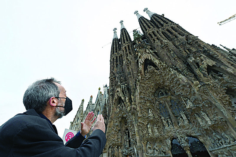 The architect director of the works of the Sagrada Familia basilica, Jordi Fauli, poses outside the catholic temple during an interview with AFP in Barcelona on  December 1, 2021.-AFP photosn