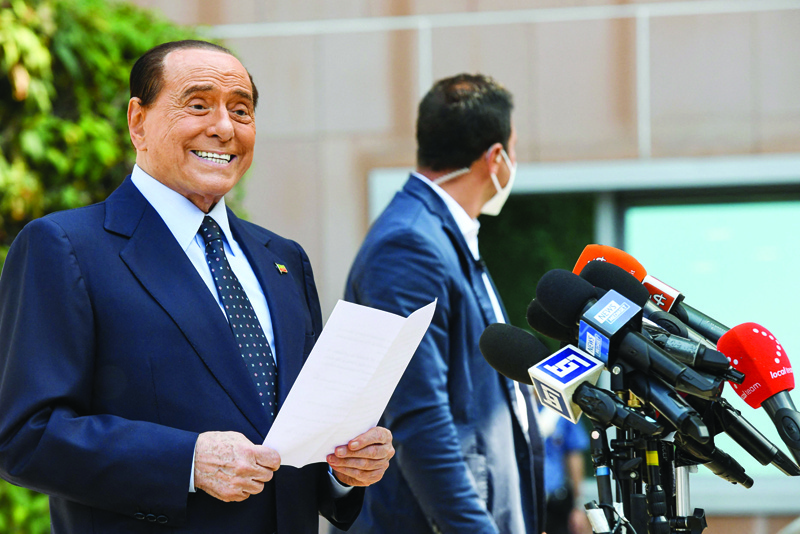 MILAN, Lombardy: File photo shows former Italian Prime Minister Silvio Berlusconi addresses the media, as he leaves the San Raffaele Hospital in Milan, after he tested positive for coronavirus and was hospitalied since September 3. - AFPnn