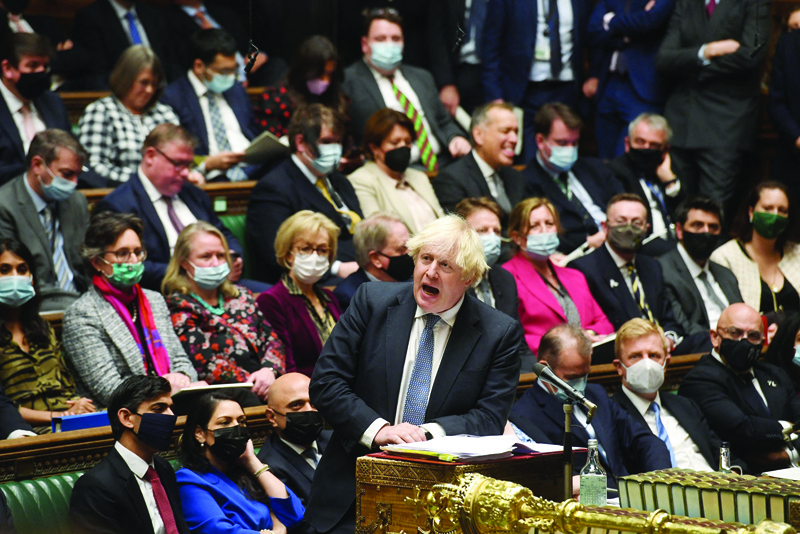 LONDON: Britain's Prime Minister Boris Johnson gestures as he speaks during Prime Minister's Questions (PMQs) in the House of Commons in London. - AFP n