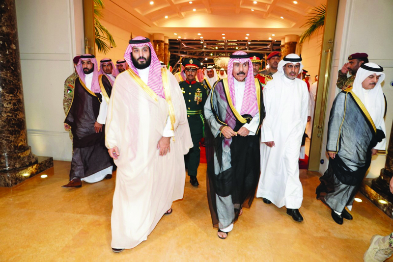 KUWAIT: Saudi Crown Prince Mohammad bin Salman is welcomed by then Crown Prince and current Amir HH Sheikh Nawaf Al-Ahmad Al-Jaber Al-Sabah during his previous visit to Kuwait on Sept 30, 2018. - KUNA n