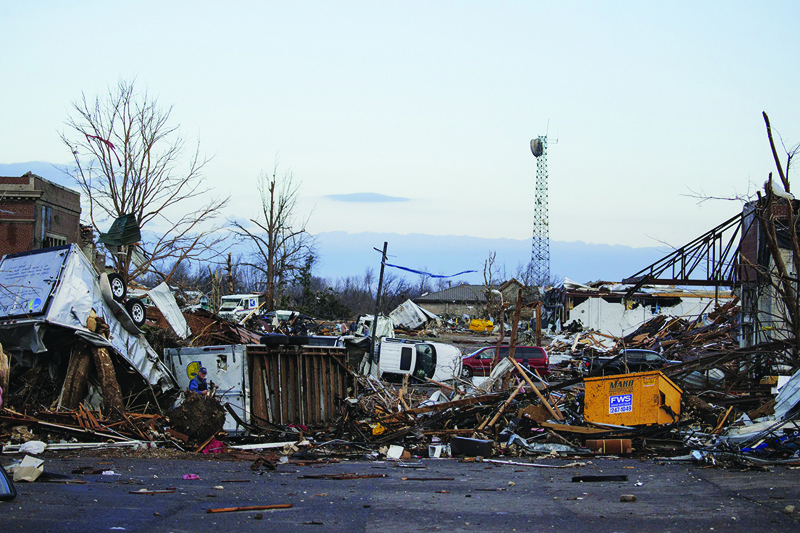 MAYFIELD, Kentucky: Heavy damage is seen downtown after a tornado swept through the area yesterday. - AFP n