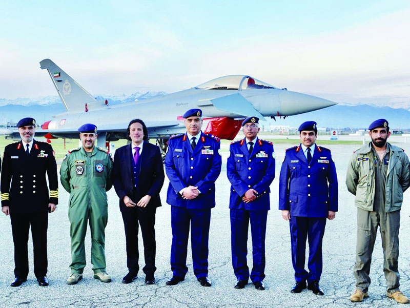 TURIN: Kuwait's Ambassador to Italy Sheikh Azzam Al-Sabah and Deputy Commander of the Air Force Air Vice-Marshal Staff Bandar Al-Mezyen with other military top brass. - KUNAn