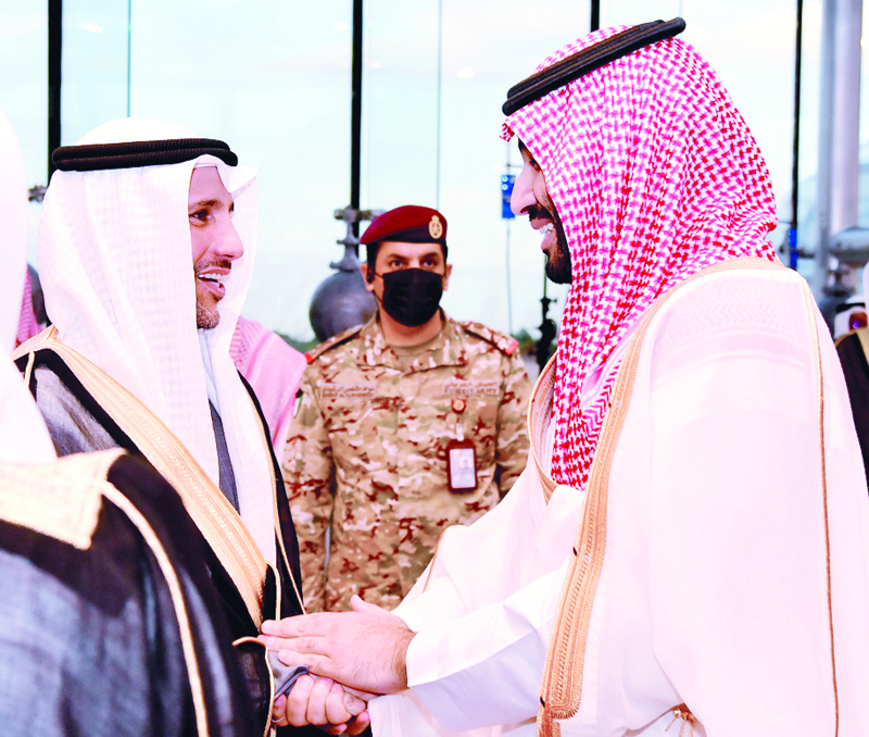 KUWAIT: Kuwait's National Assembly Speaker Marzouq Ali Al-Ghanem welcomes Saudi Crown Prince Mohammad bin Salman Al-Saud. - Amiri Diwan photosn