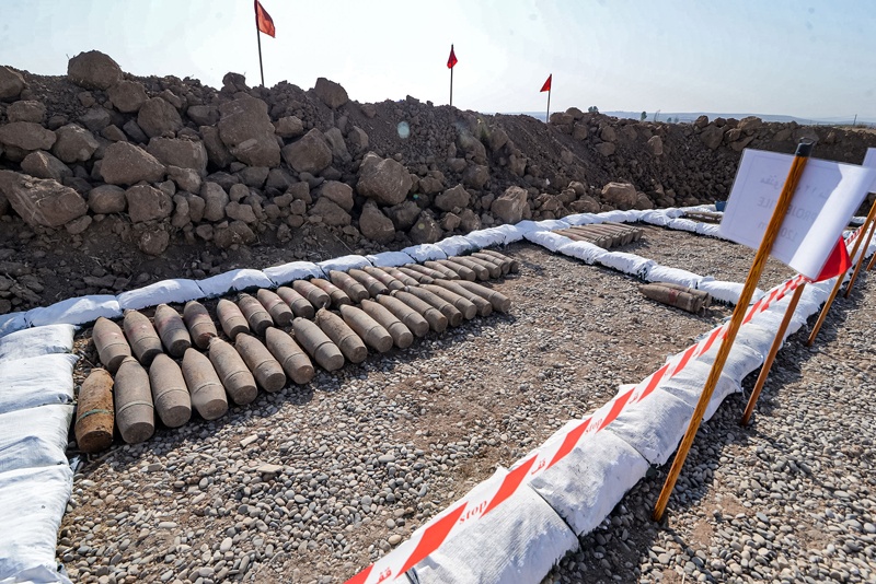 HASSAN-JALAD: Photo shows a view of 120mm projectiles recovered by the Global Clearance Solutions (GCS) private demining company in an area near the village of Hassan-Jalad, north of Iraq's northern city of Mosul. - AFP n
