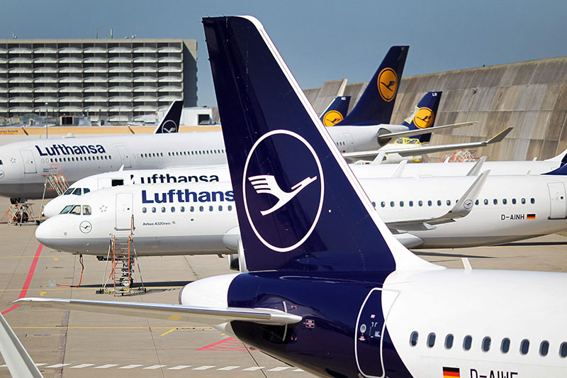 nFRANKFURT: Aircrafts of German airline Lufthansa stand at the airport in Frankfurt am Main, western Germany. German national carrier Lufthansa cancelled several transatlantic flights around Christmas, after the number of pilots calling in sick was greater than normal for this time of year. — AFP n