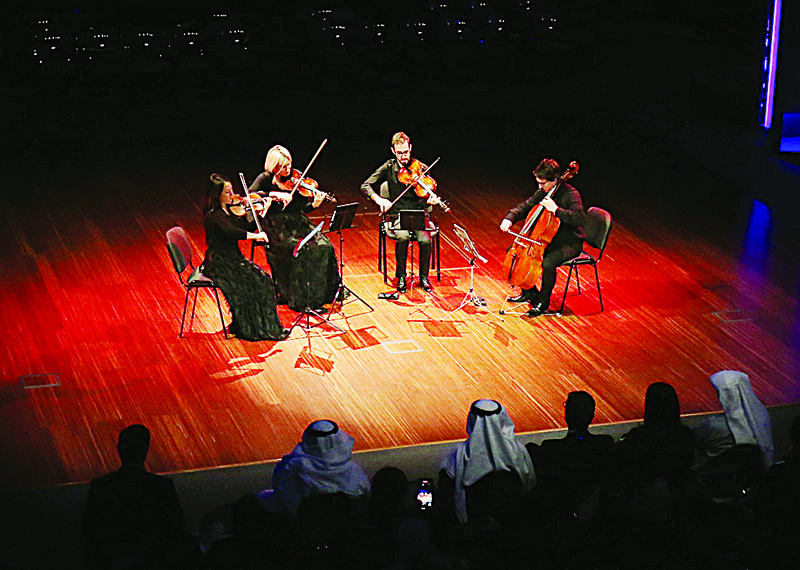 KUWAIT: Musicians perform during a Quartetto Indaco concert held at Yarmouk Cultural Club on Sunday. - Photos by Yasser Al-Zayyatn