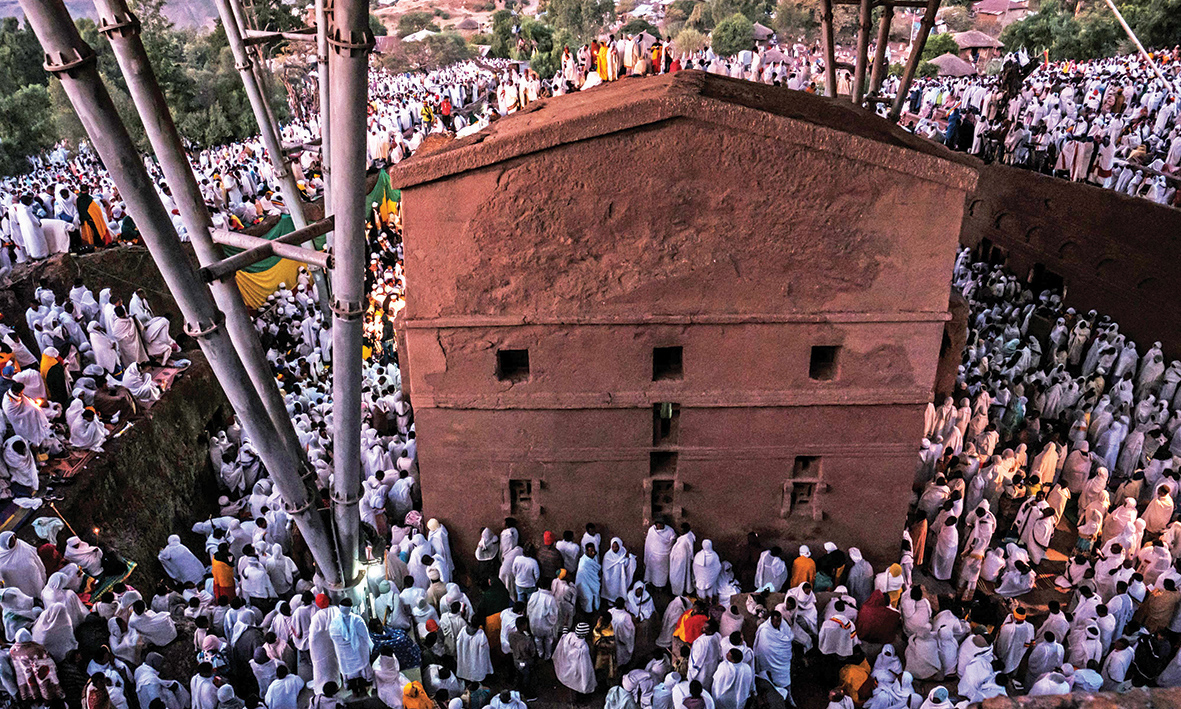 Pilgrims attend the celebration of Genna, the Ethiopian Orthodox Christmas, at Saint Mary’s Church, in Lalibela, 645 kilometers (400 miles) north of Addis Ababa.