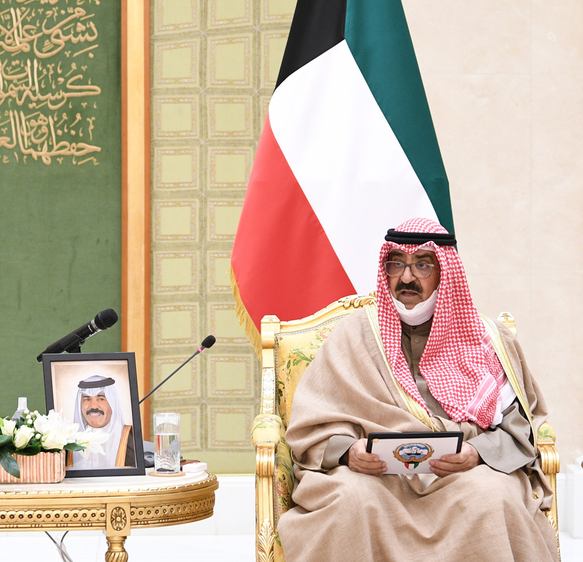 KUWAIT: HH the Deputy Amir and Crown Prince Sheikh Mishal Al-Ahmad Al-Jaber Al-Sabah speaks at the 156th Arab foreign ministers’ consultative meeting yesterday. – KUNA