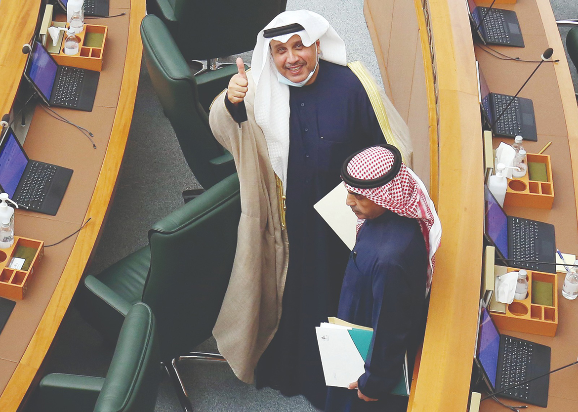 KUWAIT: Defense Minister Sheikh Hamad Jaber Al-Ali Al-Sabah reacts during a session at the National Assembly yesterday. - Photo by Yasser Al-Zayyat
