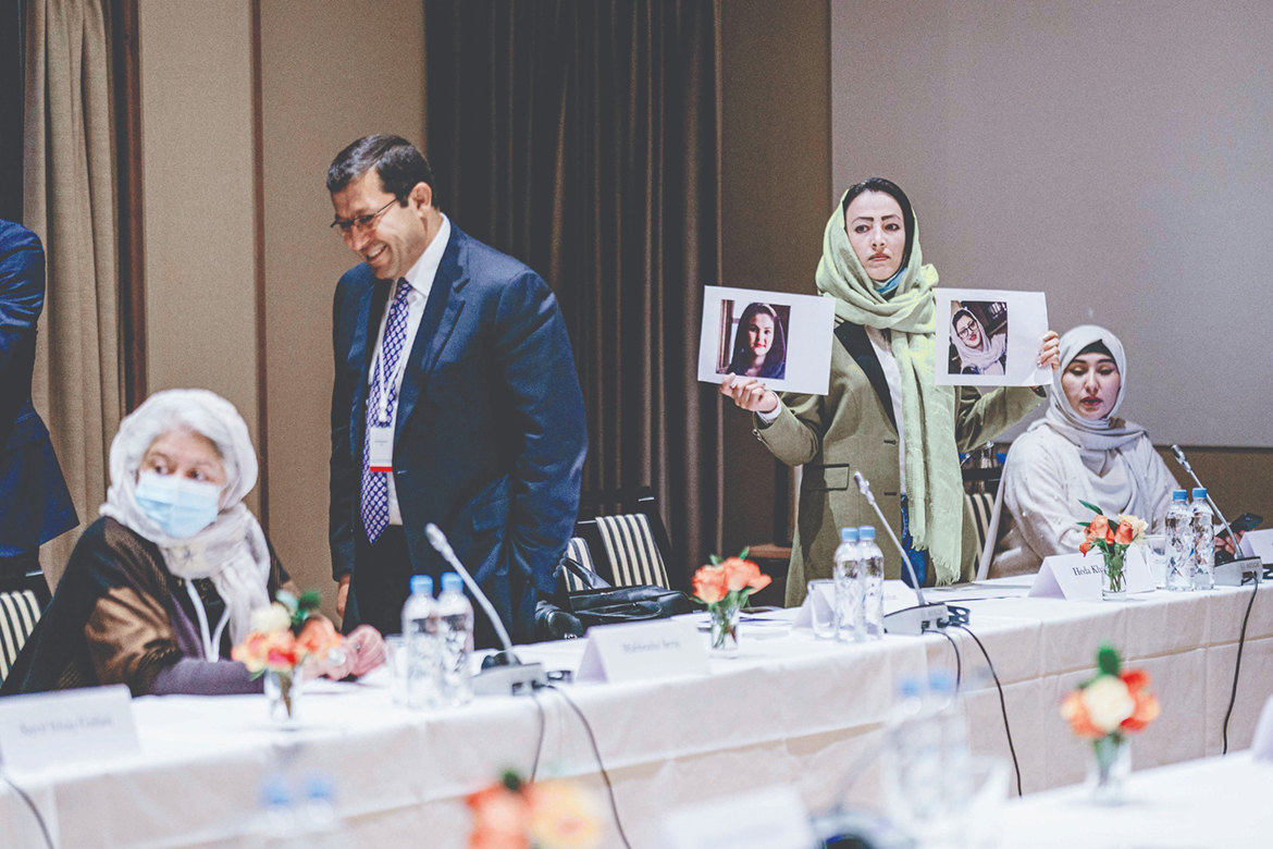 OSLO: (L-R) Mahbouba Seraj of the Afghan Women's Network, Ismail Ghazanfar and Heda Khamoush attend a meeting with international special representatives and representatives of Afghans with a background from civil society yesterday in Oslo, Norway. - AFP