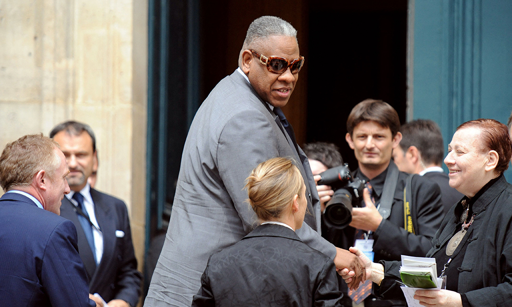 File photo shows Vogue Editor-at-Large Andre Leon†Talley†arrives at the Saint-Roch church in Paris, to attend the funeral mass held by father Roland Letteron for fashion designer Yves Saint-Laurent. — AFP