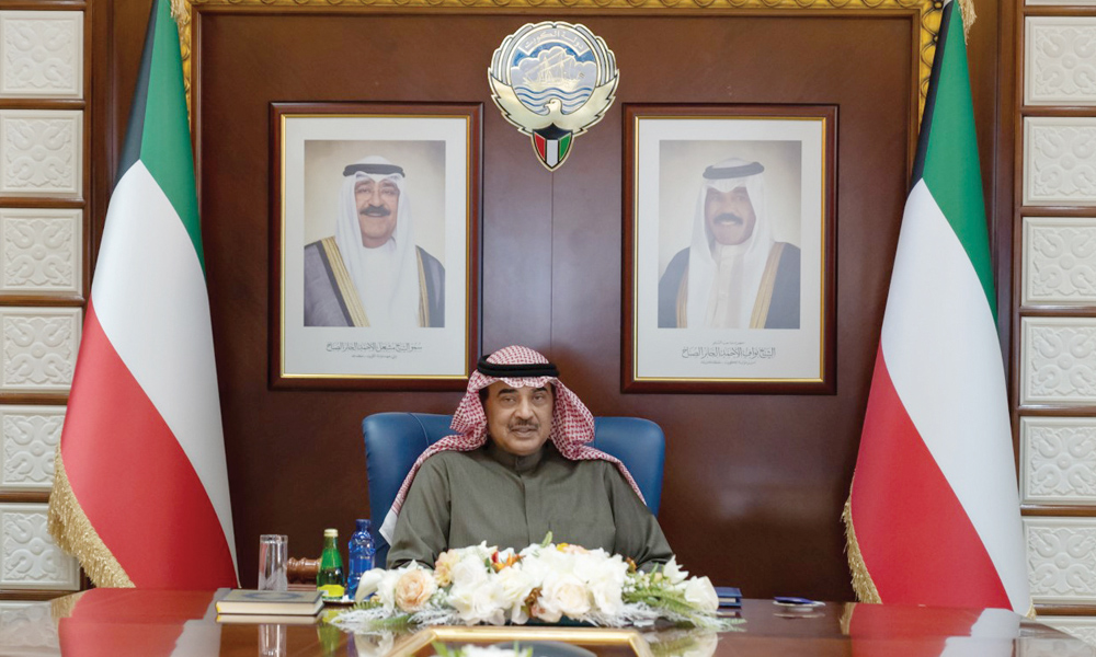 KUWAIT: His Highness the Prime Minister Sheikh Sabah Al-Khaled Al-Hamad Al-Sabah chairs the Cabinet’s virtual meeting on Monday. — KUNA