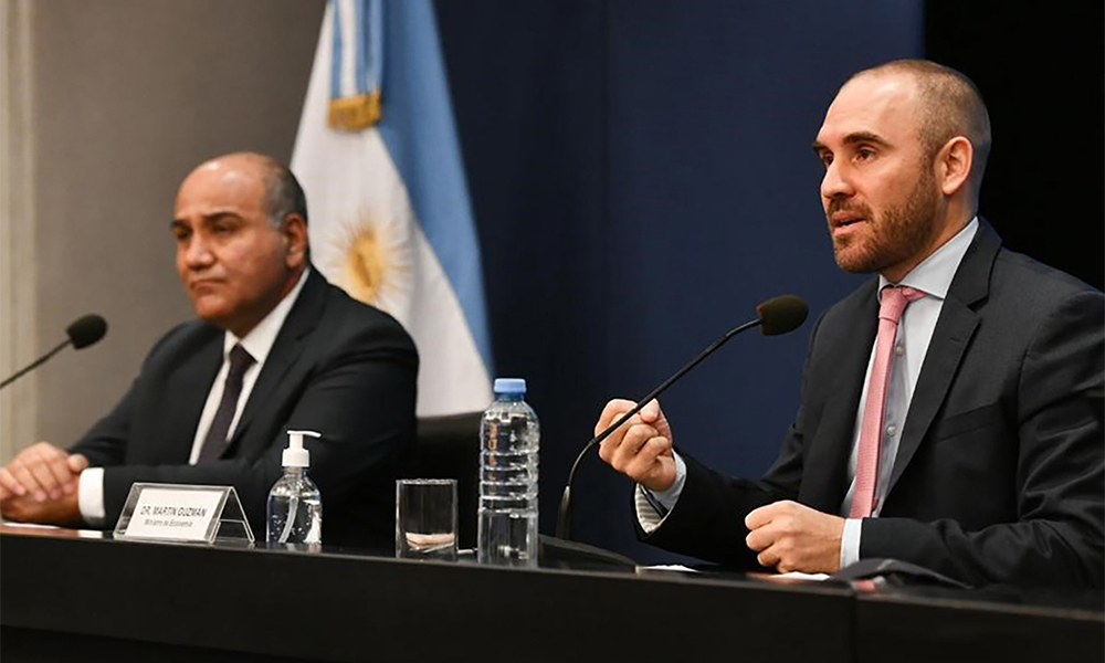 BUENOS AIRES, Argentina: Photo released by the Argentinian Ministry of Economy of Argentinian Economy Minister Martin Guzman (right) delivering a press conference on an agreement reached with the International Monetary Fund (IMF) next to Argentinian Chief of Cabinet Juan Luis Manzur, in Buenos Aires on Friday. — AFP