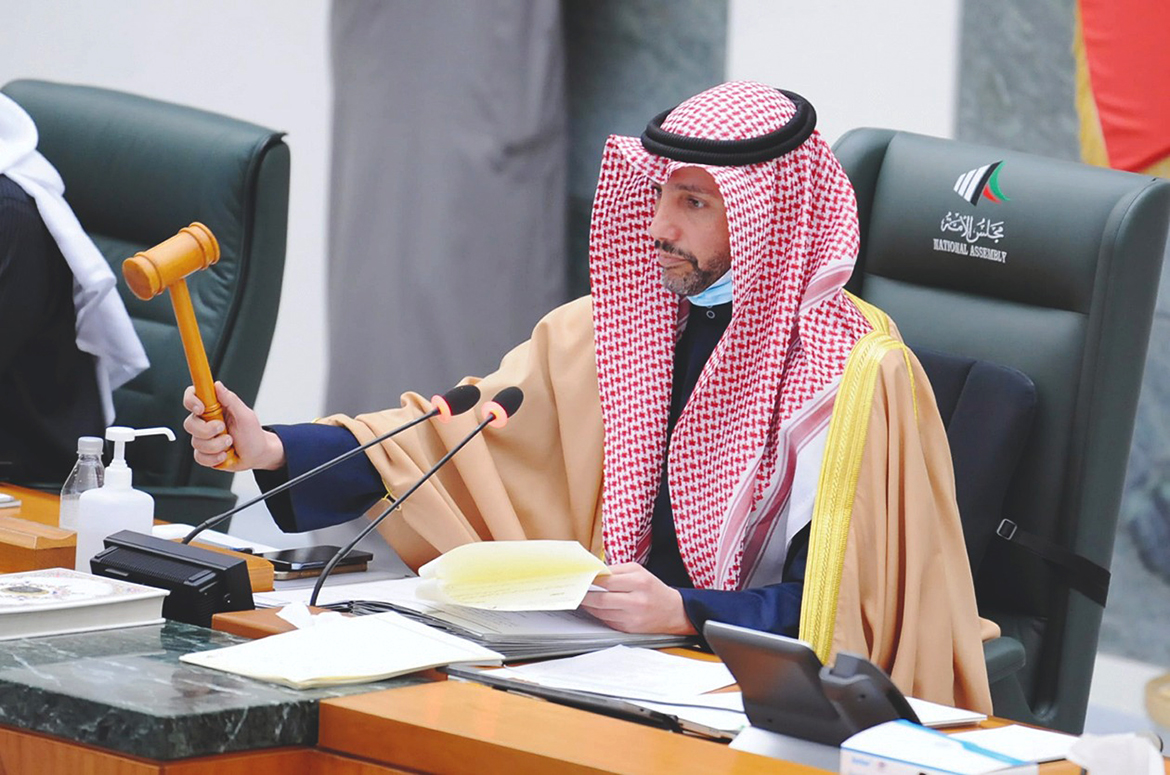 KUWAIT: National Assembly Speaker Marzouq Al-Ghanem bangs the gavel during a parliament session yesterday. - Photo by Yasser Al-Zayyat