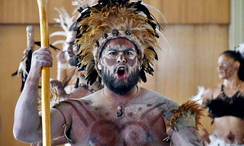 A Rapa Nui native performs at the Natural History Museum in Santiago. — AFP photos