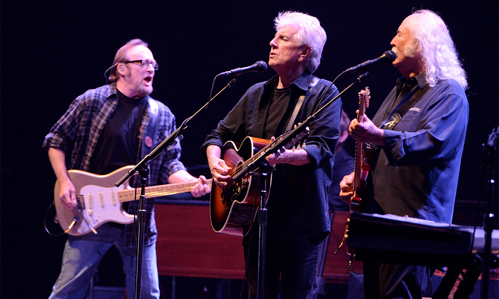 In this file photo (from left) Musicians Stephen Stills, Graham Nash and David Crosby of Crosby, Stills and Nash perform at a ‘No On Proposition 32’ concert at the Nokia Theatre LA Live in Los Angeles, California. — AFP