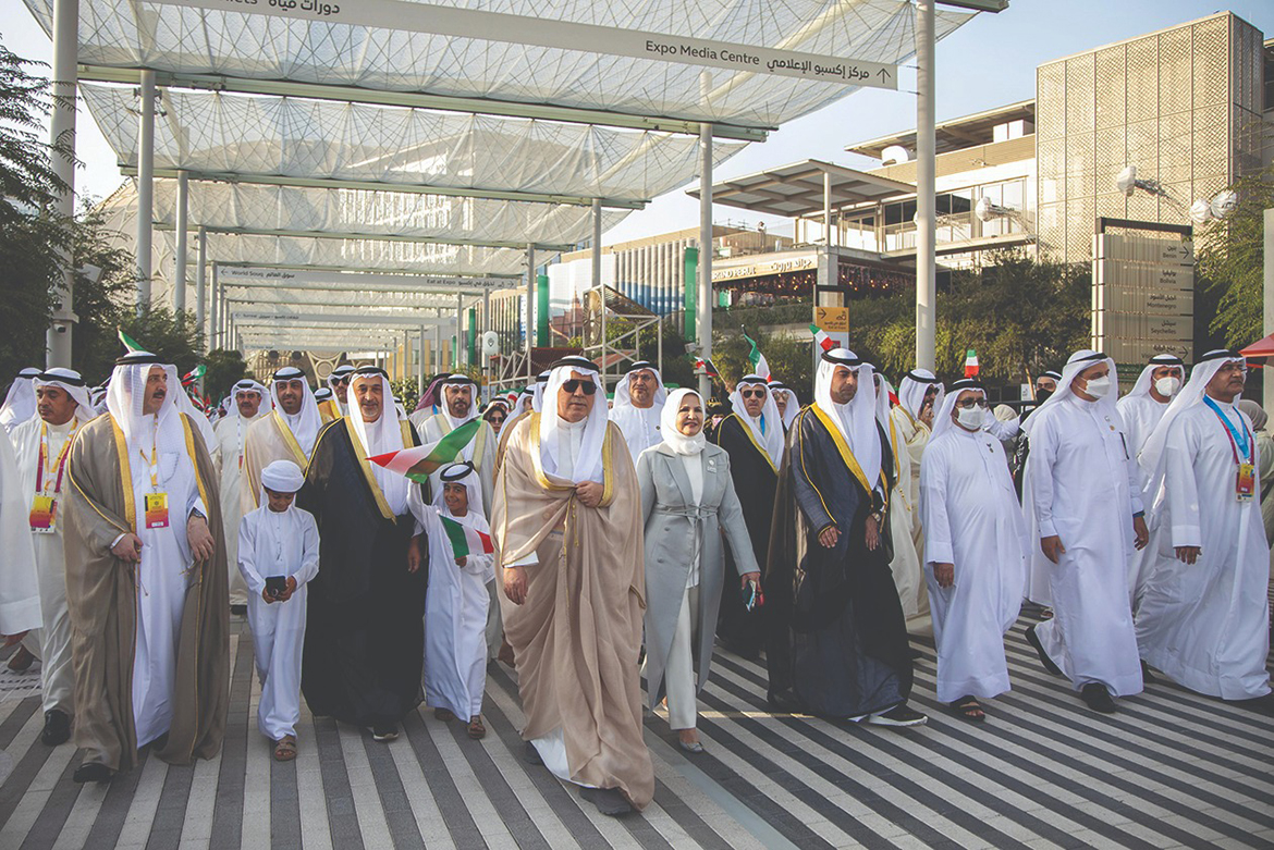 DUBAI: Dr Hamad Ahmad Rouh El-Din and Khalifa Shaheen Al-Marar with other dignitaries arrive at the Kuwait Pavilion at the Dubai Expo 2020 during Kuwait's National Day celebrations.