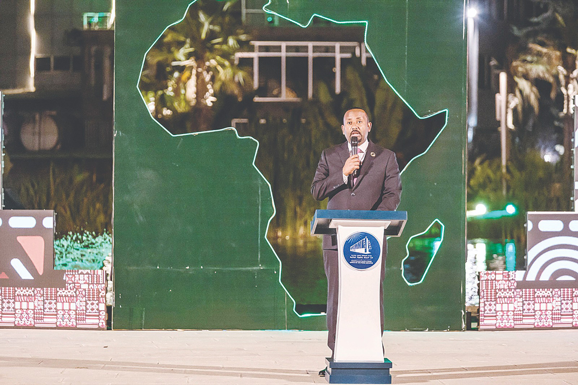 ADDIS ABABA: Ethiopia's Prime Minister Abiy Ahmed addresses the audience during a gala dinner by the government of Ethiopia for the participants of the 35th ordinary summit of the African Union on Saturday. – AFP