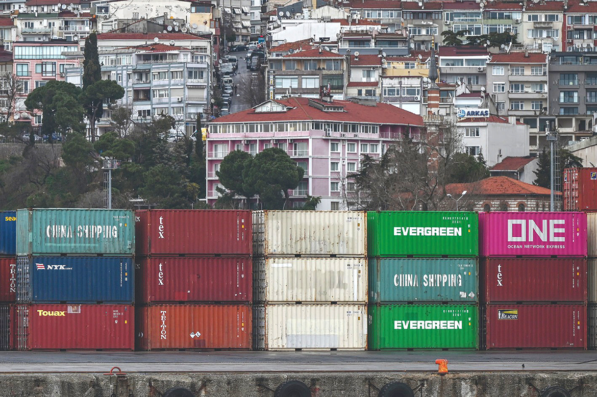 ISTANBUL: This picture taken on Friday at Kadikoy in Istanbul shows containers at Haydarpasaa port. - AFP