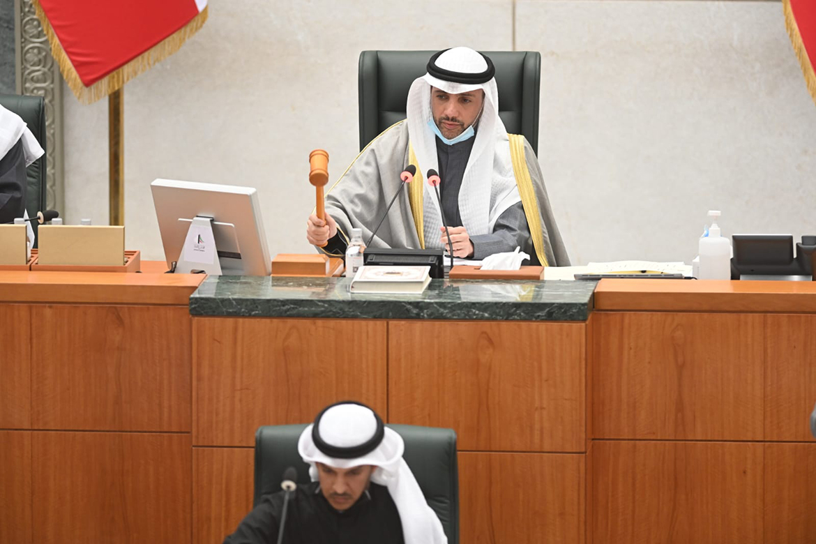 KUWAIT: National Assembly Speaker Marzouq Al-Ghanem bangs the gavel during a parliamentary session yesterday. - Photo by Yasser Al-Zayyat