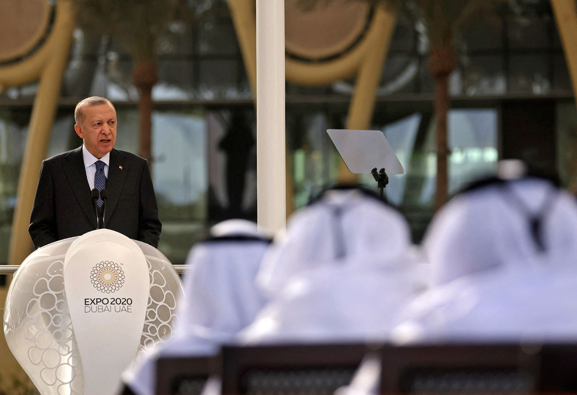 DUBAI: Turkish President Recep Tayyip Erdogan delivers a speech at the Turkish pavilion of Expo 2020 yesterday. – AFP