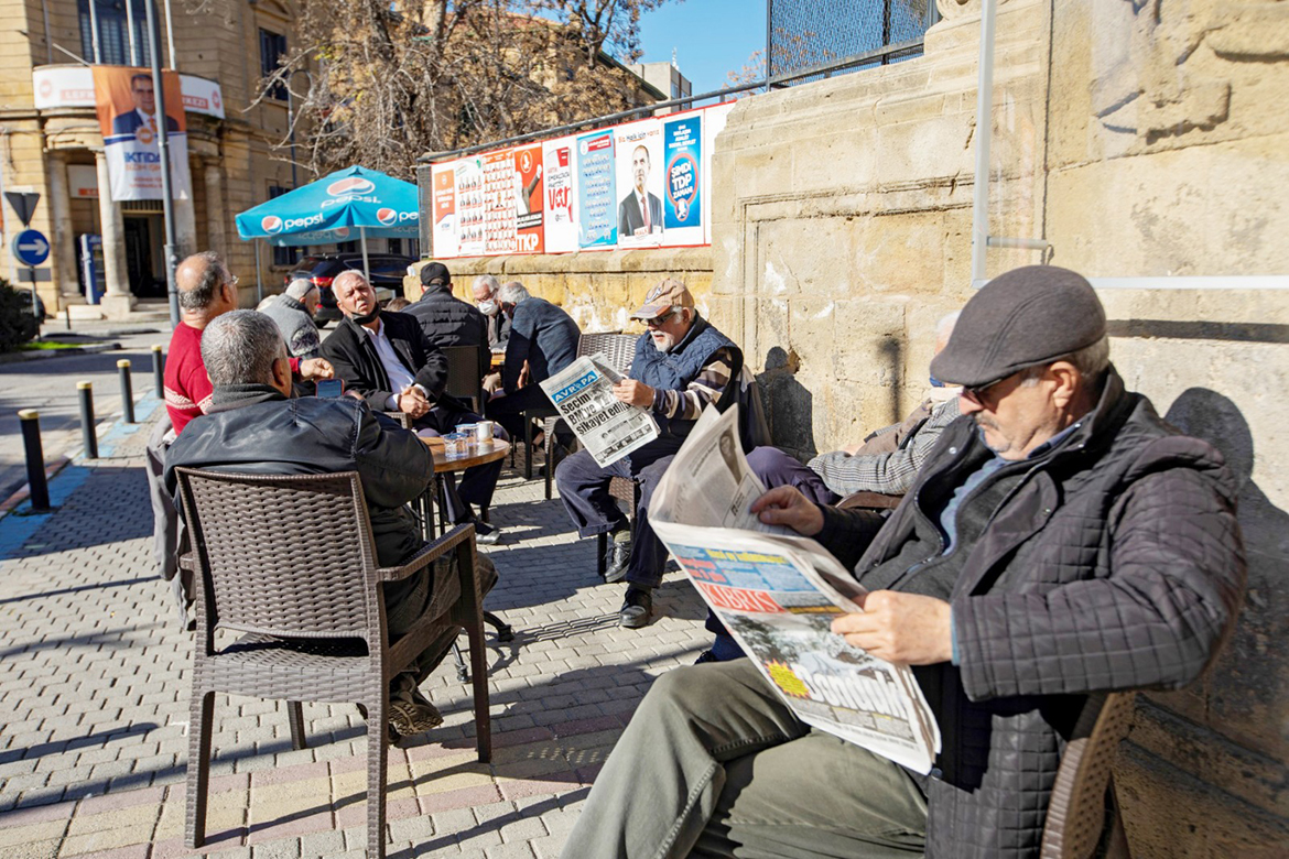 Nicosia, Cyprus: In this file photo taken on January 20, 2022, people sit at a cafe in the northern part of Cyprus' divided capital Nicosia, in the self-declared Turkish Republic of Northern Cyprus. - AFP
