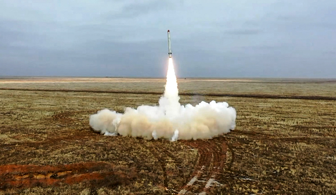 This handout video grab released yesterday shows a Russian Iskander-K missile launching during as part of the Grom-2022 Strategic Deterrence Force exercise at an undefined location in Russia. – AFP