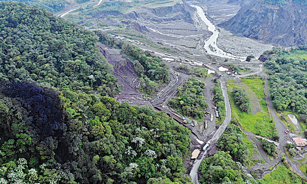 PIEDRA FINA, Ecuador: Aerial view of a sinkhole and the oil spill in Piedra Fina, Amazonian province of Napo, Ecuador on January 31, 2022.