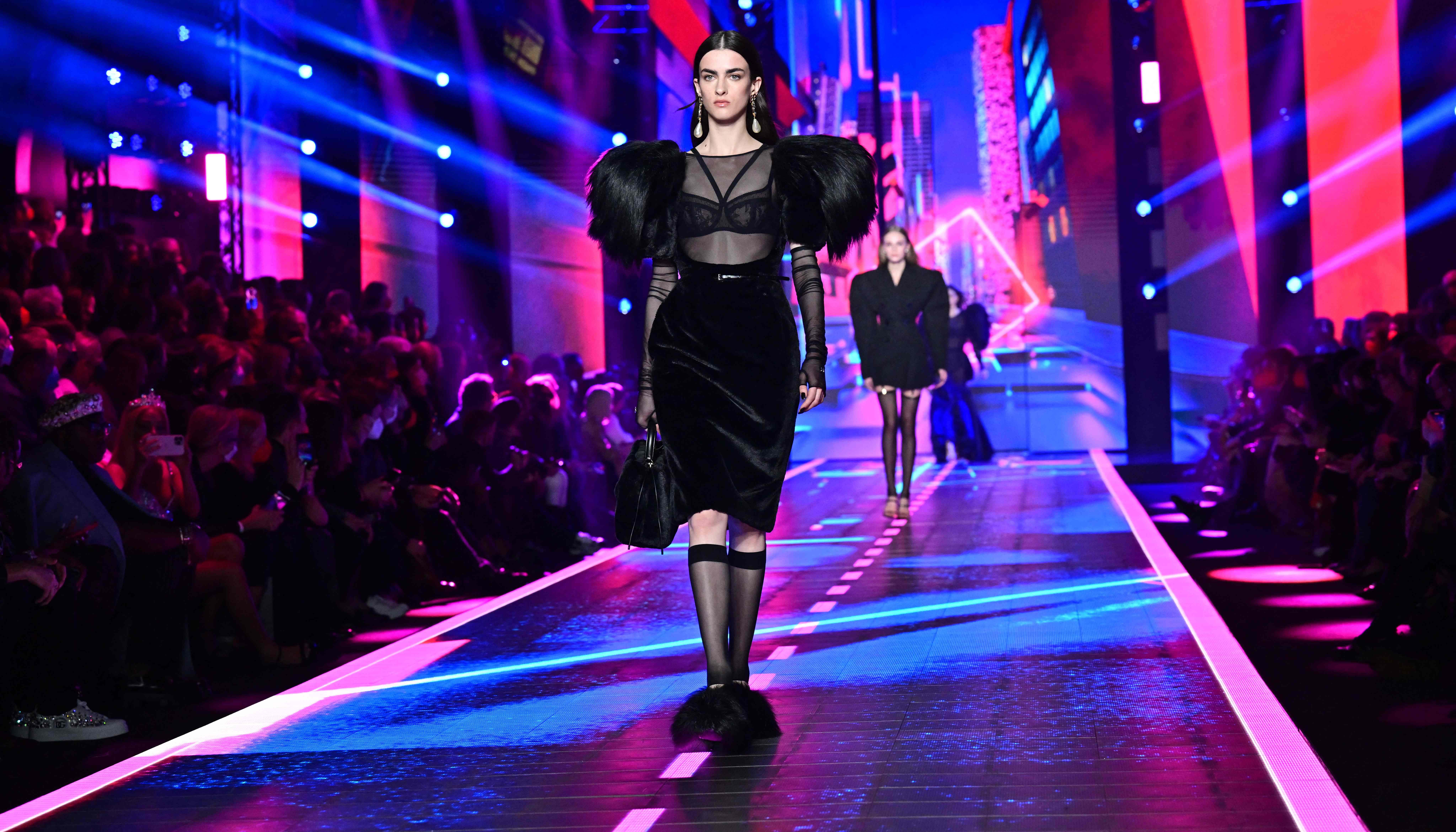 Ukrainian model Bogdana Didenko Nevodnik presents a creation during the Dolce & Gabbana catwalk show for the Fall/Winter 2022/2023 during the Milan Fashion Week in Milan. –AFP photosn