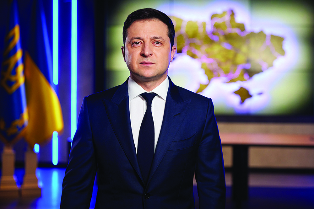 In this file photo Ukrainian President Volodymyr Zelensky addresses the nation following a meeting of the National Security and Defense Council after Russia recognized two eastern separatist regions and then ordered in troops to back up their independence claims, in Kyiv.—AFP n