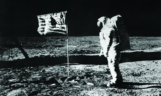 This file picture taken on July 21, 1969, shows US astronaut Edwin Aldrin standing on the moon beside the deployed flag of the United States during the Apollo 11 mission. — AFP n