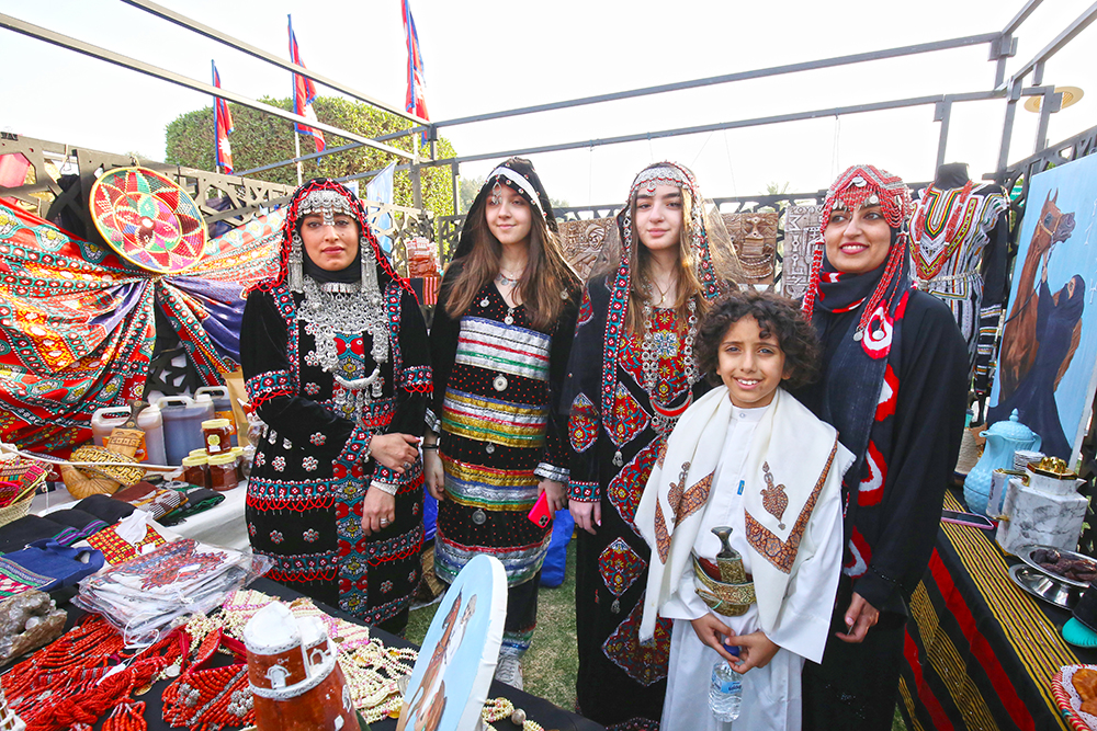 KUWAIT: People in traditional Yemeni attire are seen at the Yemen stand during an entertainment event at Abraj Park in Adailiya organized by the Deanery of the Diplomatic Corps with the participation of embassies and international organizations to mark Kuwait’s National and Liberation days, International Women’s Day and the arrival of spring. - Photos by Yasser Al-Zayyat 