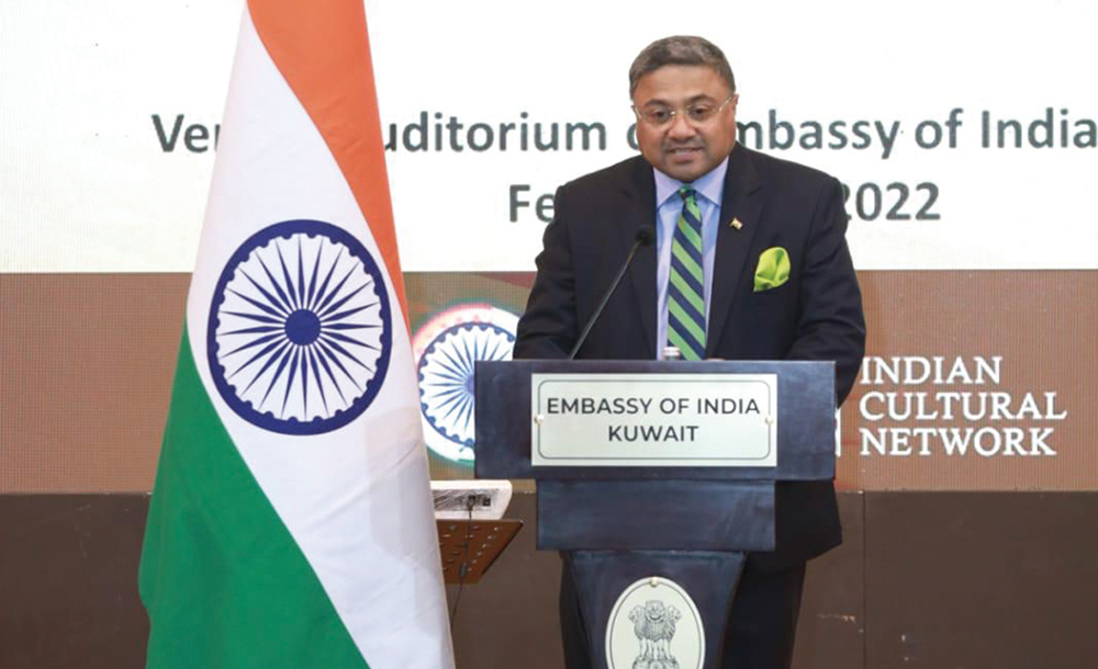 Indian Ambassador  Sibi George speaks  during the event.