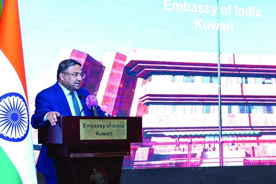 KUWAIT: Indian Ambassador Sibi George addresses the meeting at the Indian embassy on Monday