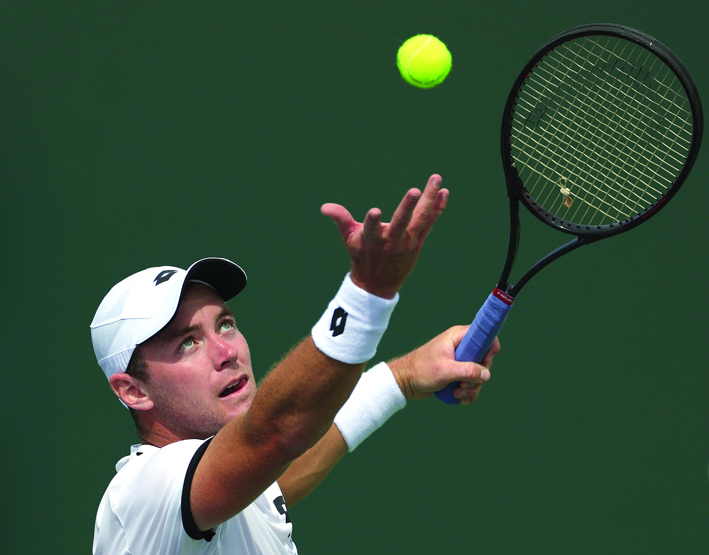INDIAN WELLS: Dominik Koepfer of Germany serves in his match against Andrey Rublev of Russia during the BNP Paribas Open at the Indian Wells Tennis Garden on March 13, 2022.- AFPn