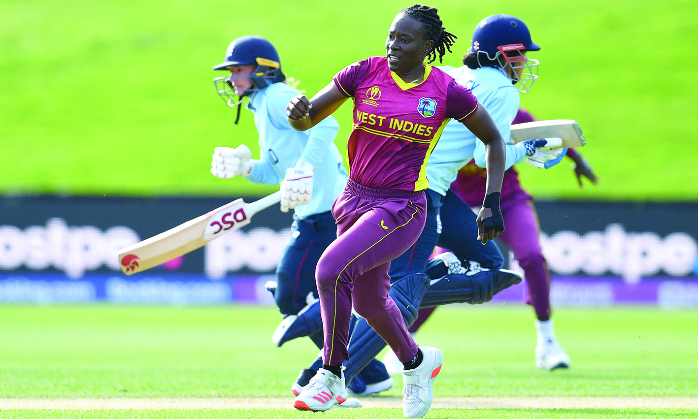 DUNEDIN: West Indies' Shakera Selman runs after the ball during the Round 2 Women's Cricket World Cup match between England and West Indies at University Oval yesterday. - AFP n