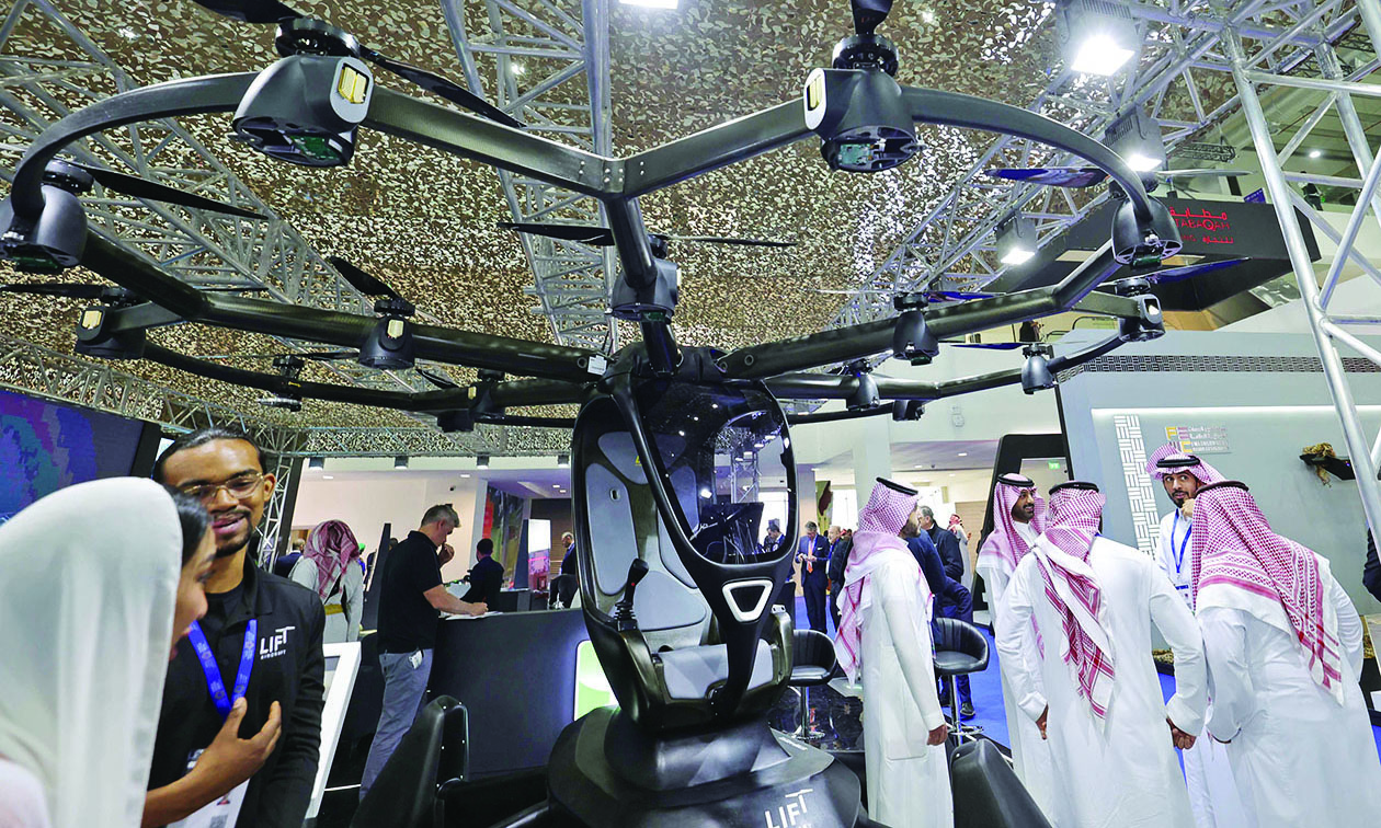 RIYADH: A military drone is displayed at Saudi Arabia’s first World Defense Show on Tuesday. – AFP n