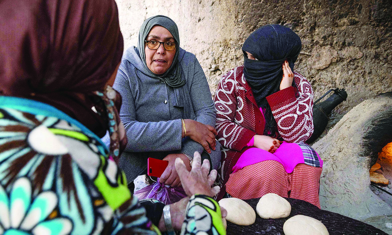 TAMARWOUTE, Morocco: A member of a women's rights group meets with women in this village in a remote part of the kingdom's Anti-Atlas mountains on Feb 19, 2022. - AFP n