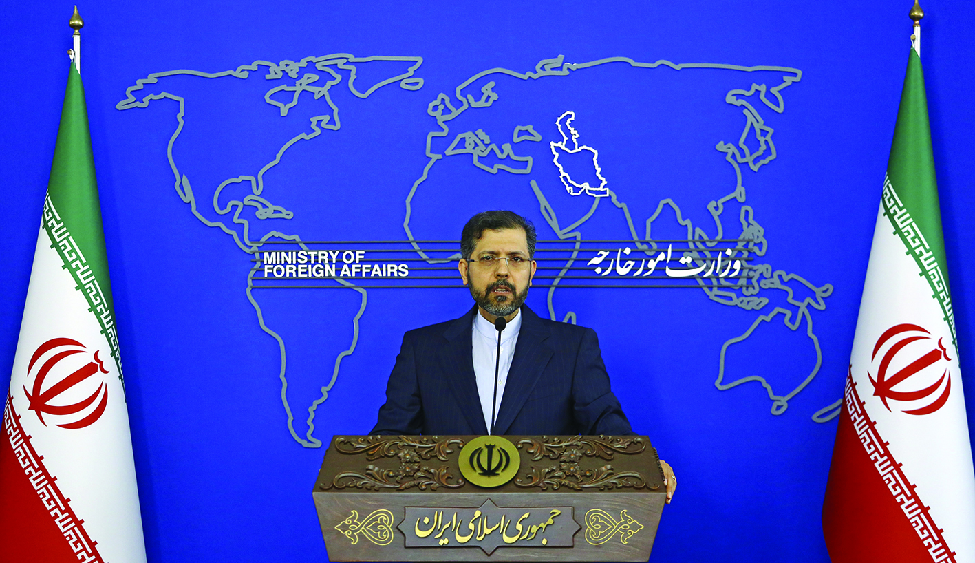 TEHRAN: Iran’s foreign ministry spokesman Saeed Khatibzadeh addresses a press conference in Tehran, yesterday.-AFPnn