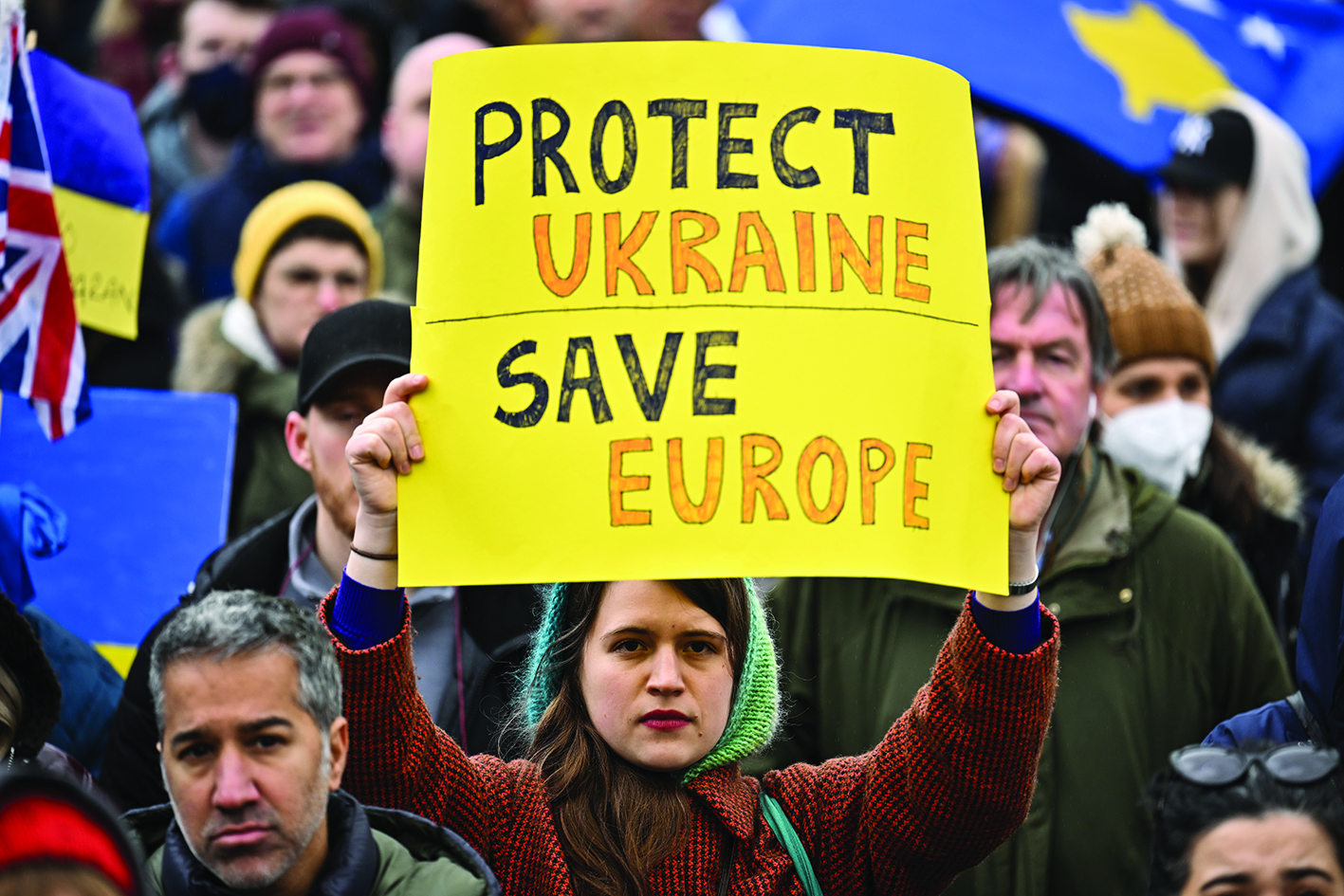 LONDON: A demonstrator holds a placard as she takes part in a rally in Trafalgar square in central London, yesterday, to show support for Ukraine and to protest against Russia's invasion of the country. - AFPn