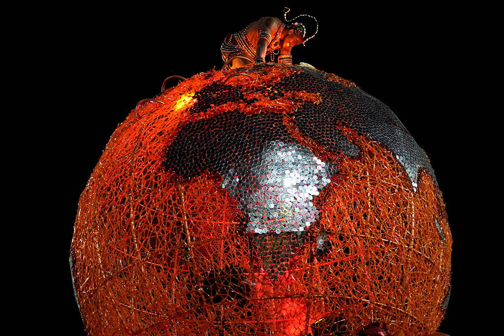 Members of Grande Rio samba school perform during the second night of Rio's Carnival parade.