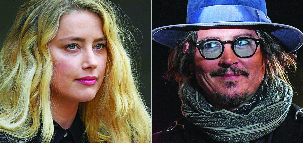 This combination of file pictures US actress Amber Heard (left) as she makes a statement on the steps of the High Court in London and US actor Johnny Depp (right) as he arrives to deliver a masterclass at the Auditorium della Conciliazione venue in Rome.—AFP