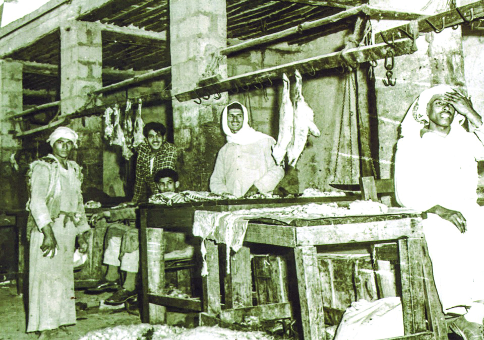 KUWAIT: The meat market on the early of 1960s. (Source: Collection of Ali Al-Rais, center of research and studies on Kuwait, 2017. Prepared by Mahmoud Zakaria Abu Alella, heritage researcher at the Ministry of Information)
