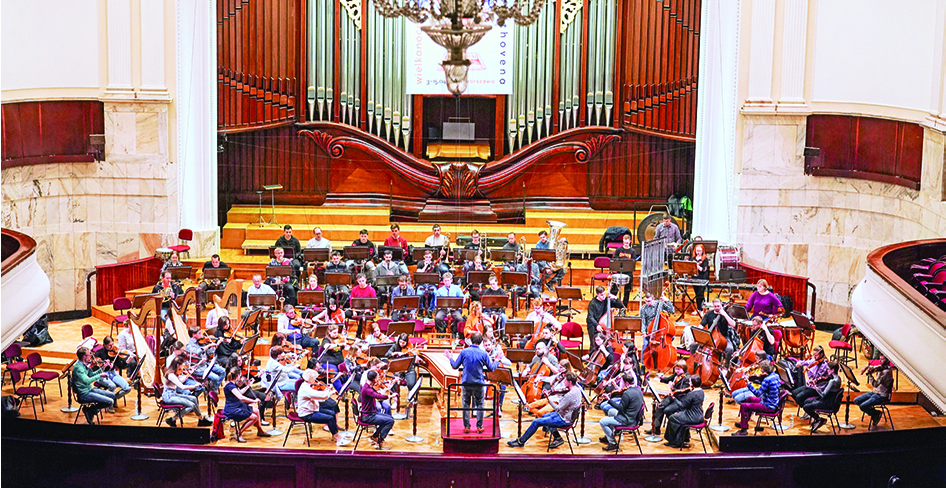 Members of Kyiv Symphony Orchestra are pictured during a rehearsal in Warsaw.—AFP  