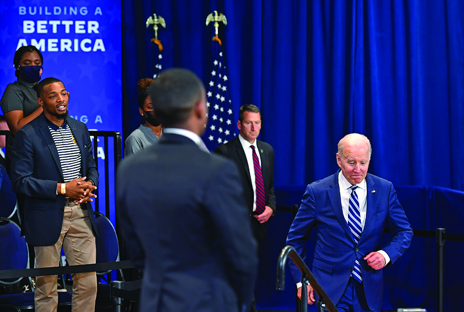 GREENSBORO, US: US President Joe Biden arrives to speak at the Alumni-Foundation Event Center of North Carolina Agricultural and Technical State University in Greensboro, North Carolina.—AFP